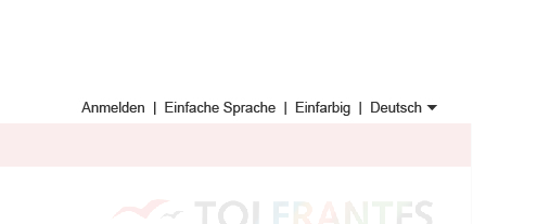 Bild von Toolbar Funktionsleiste über dem Menü mit einfacher Sprache, Farbwahl, Sprachauswahl